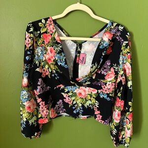 Vixen by Micheline Pitt Vacation Top Floral Black Top